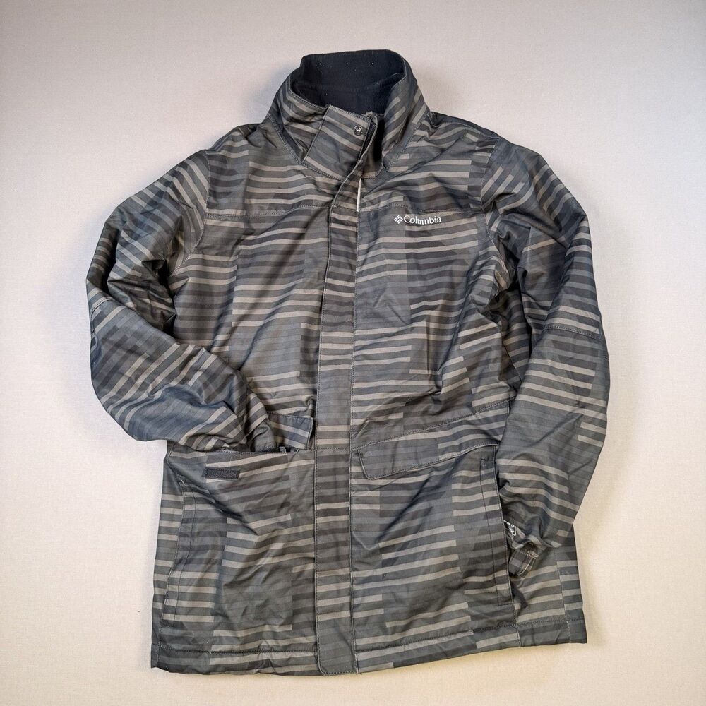 Columbia OmniTech Boys Grey Geometric Interchange fleece Jacket Size L w/Fleece